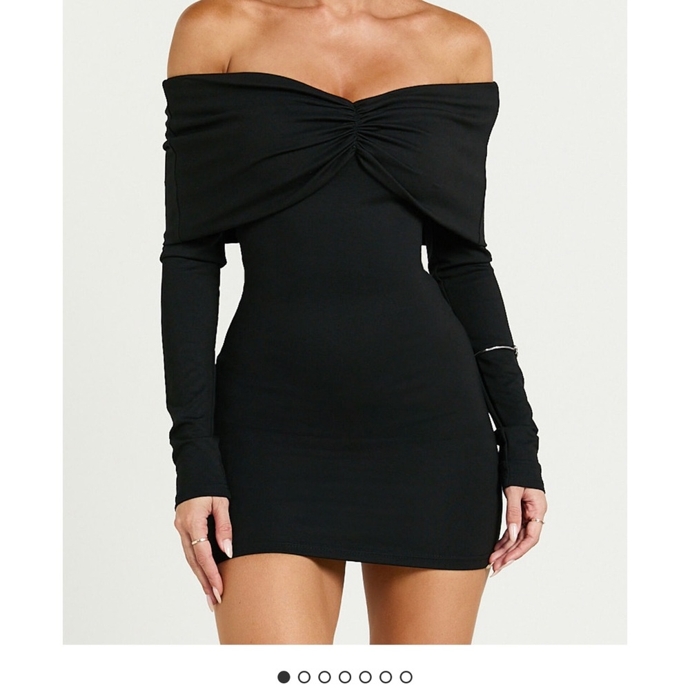 Showpo Black Off-Shoulder Long Sleeve Mini Dress